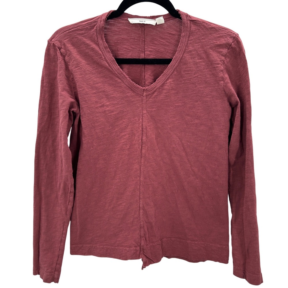 Wilt Womens Burgundy Mauve Long Sleeve V‎ Neck Asymmetric Cotton Shirt Top Sz XS
